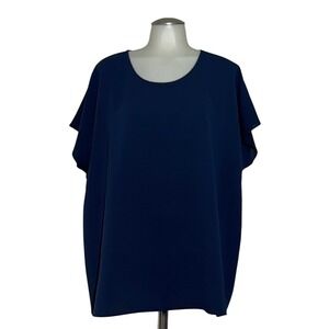 Alfani Blouse Womens XXL Navy Blue Excellent‎ Short Sleeve Scoop Neck Top